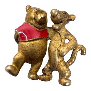Vintage Disney Winnie & Tigger Gold Tone Enamel Brooch Pin Collectible 1.25"